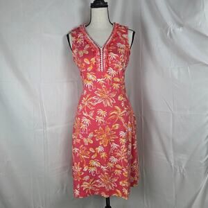 J.McLaughlin Sheath Dress Women XS Pink Tropical Print Sleeveless Fringe Trim